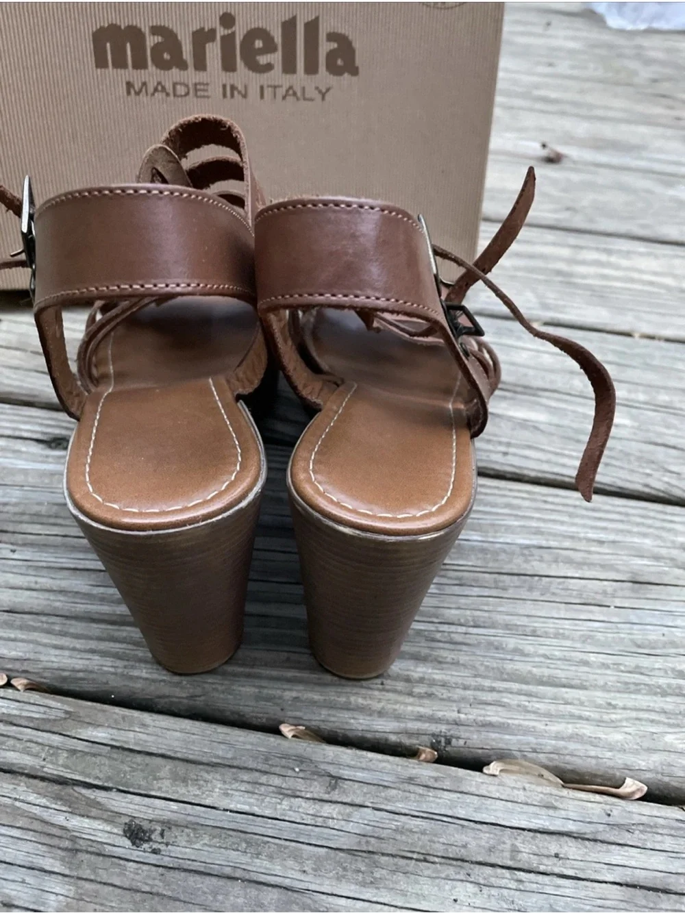 MARIELLA Cognac Brown Strappy Leather Wedge Sandals